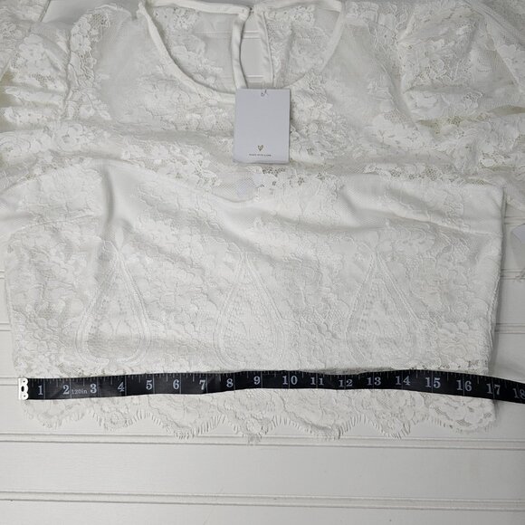 Lulus Women's Ivory Lace Long Puff Sleeve Cropped Blouse Size XL NWT - Picture 13 of 15